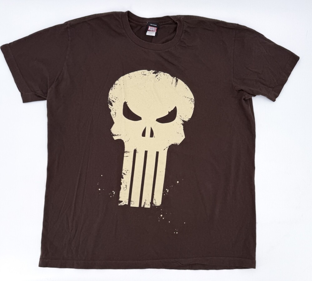Marvel The Punisher Shirt Adult Extra Large Brown MOvie Skull Graphic Print